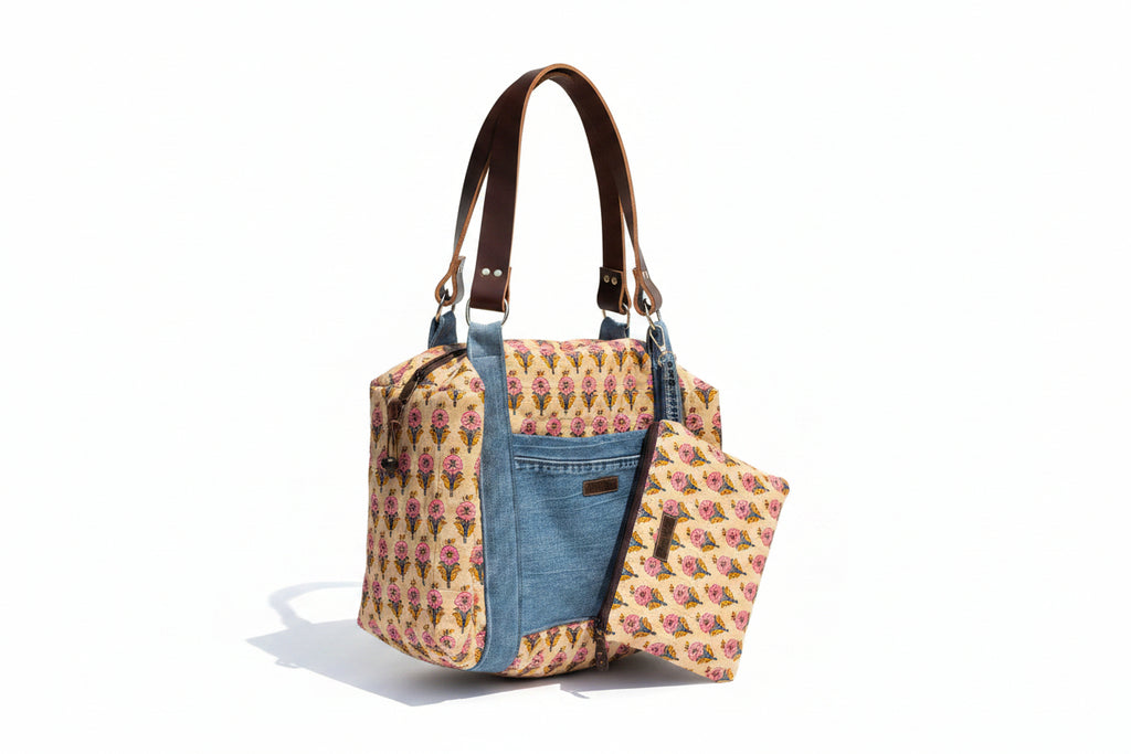 Boho Bell Bottom Denim Weekender Duffle Set