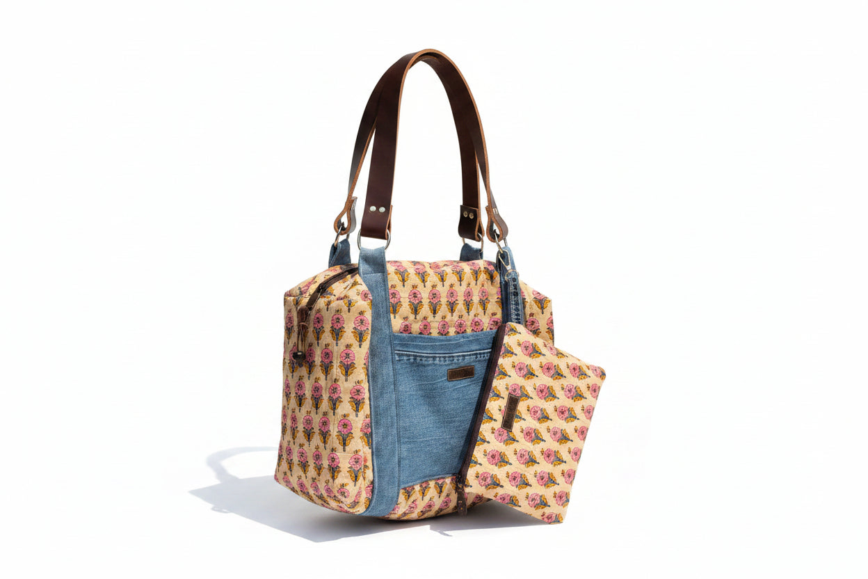 Boho Bell Bottom Denim Weekender Duffle Set