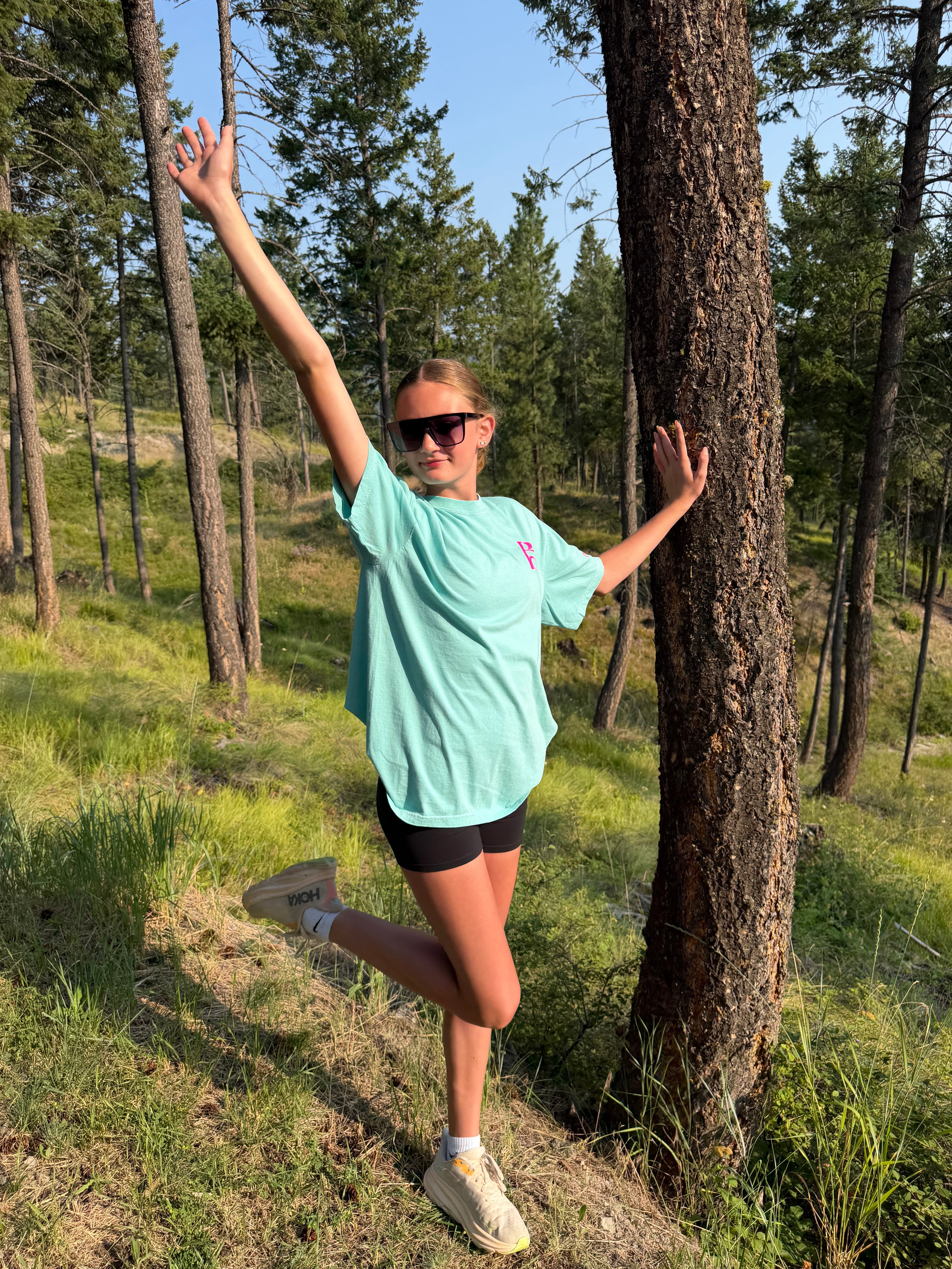 Flower Sparkle Teal Oversized Tee