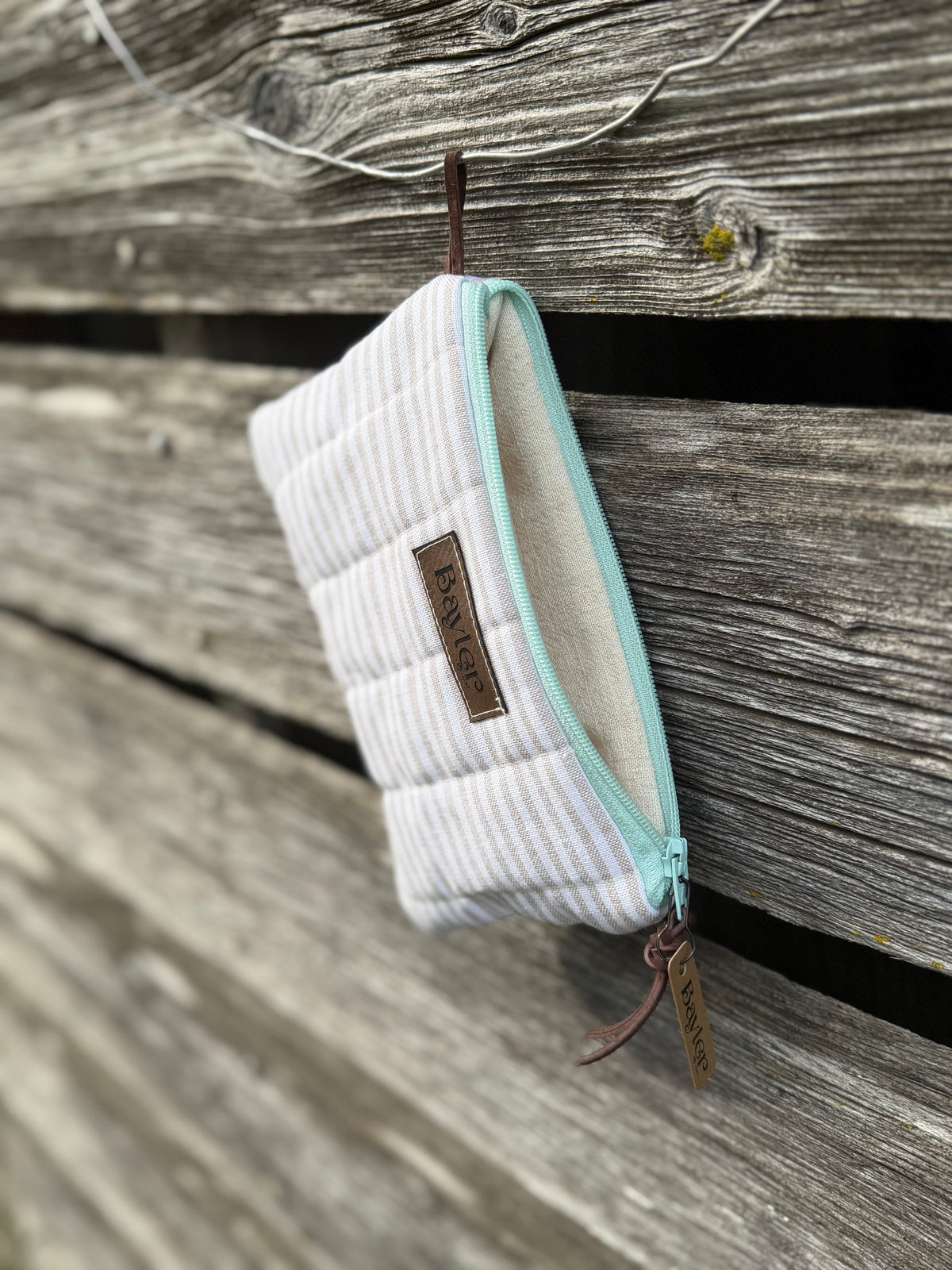 Teal Stripe Mini Flat Zip