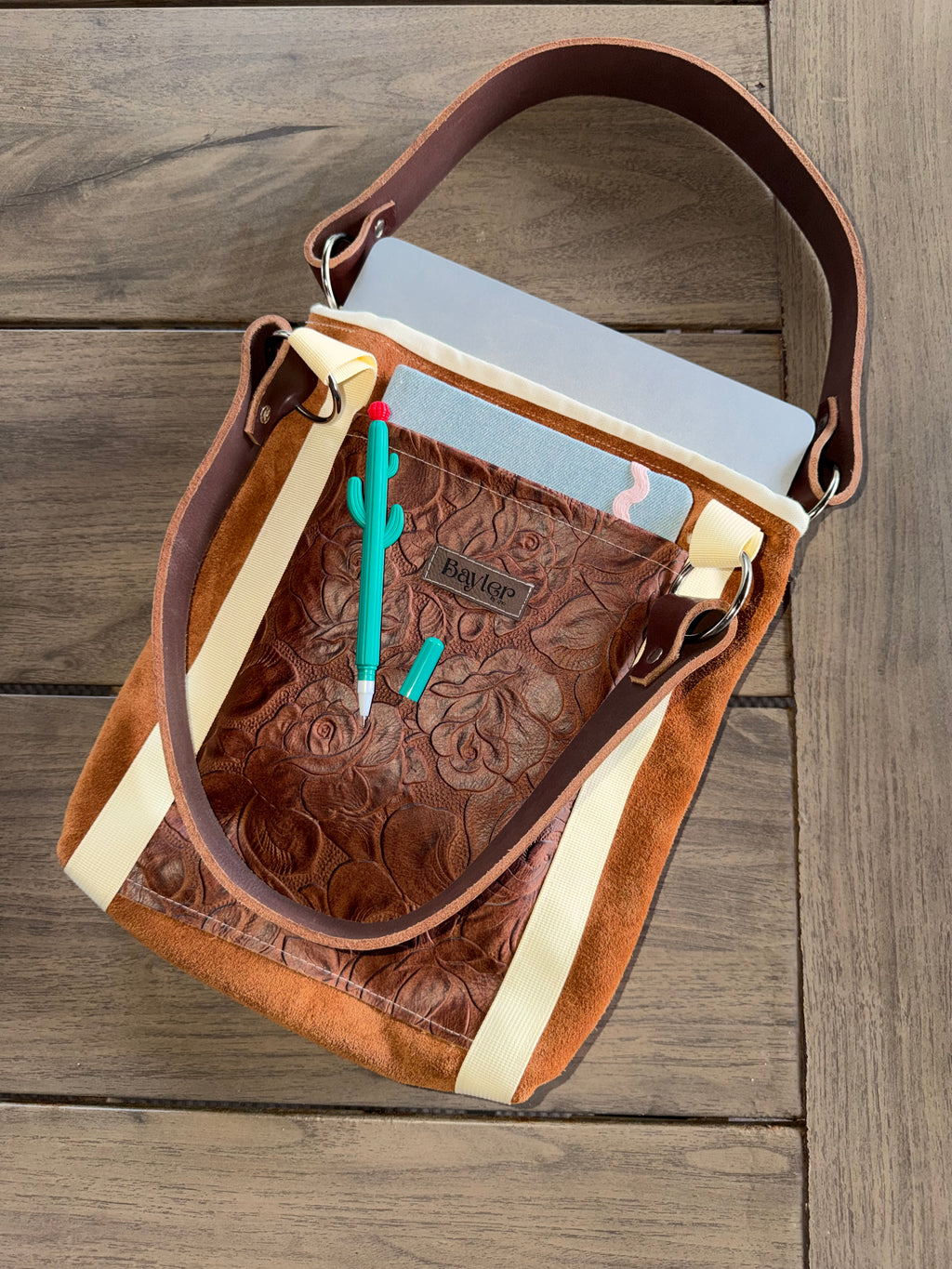 Brown Leather & Suede Small Tote