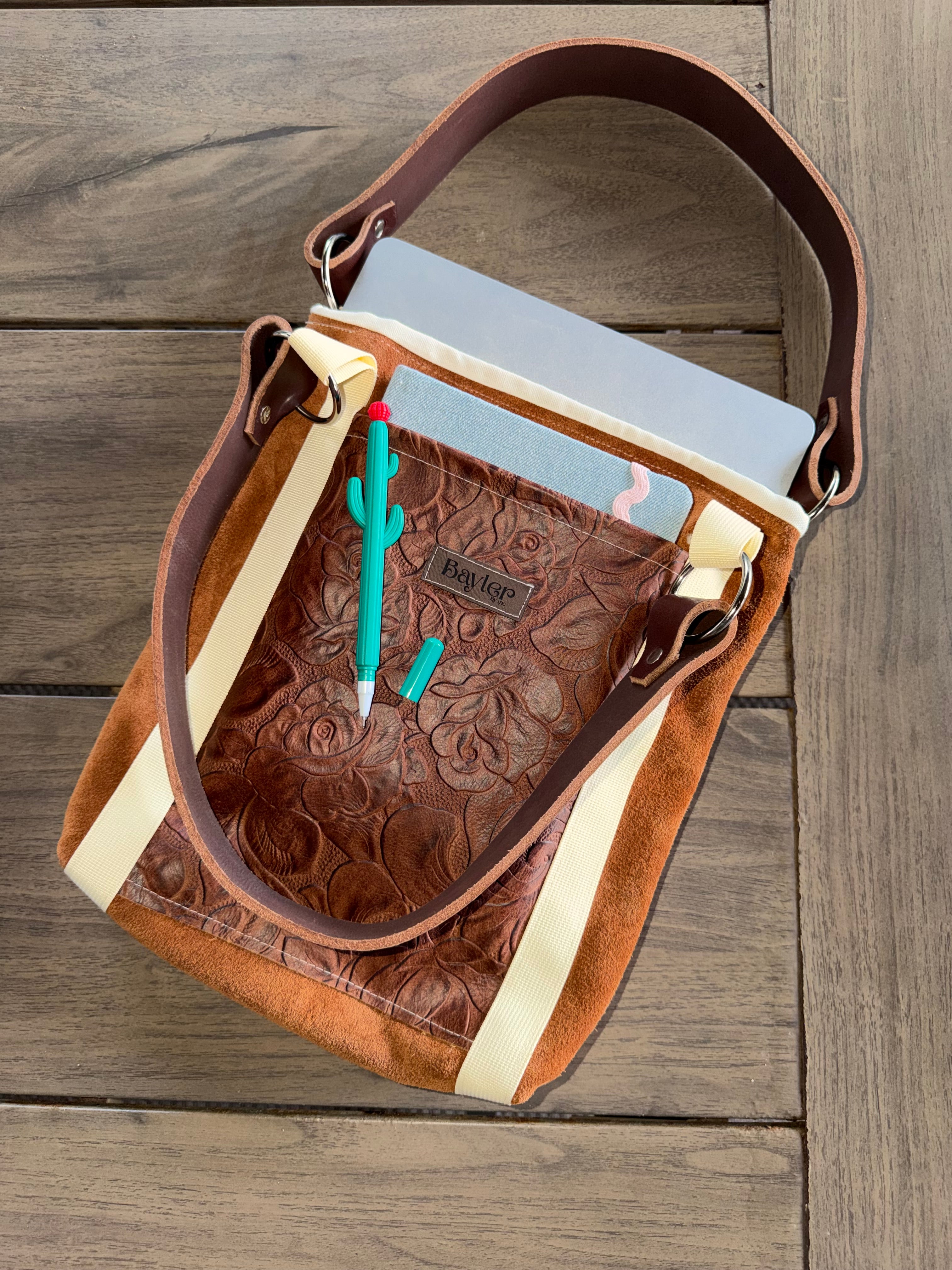 Brown Leather & Suede Small Tote