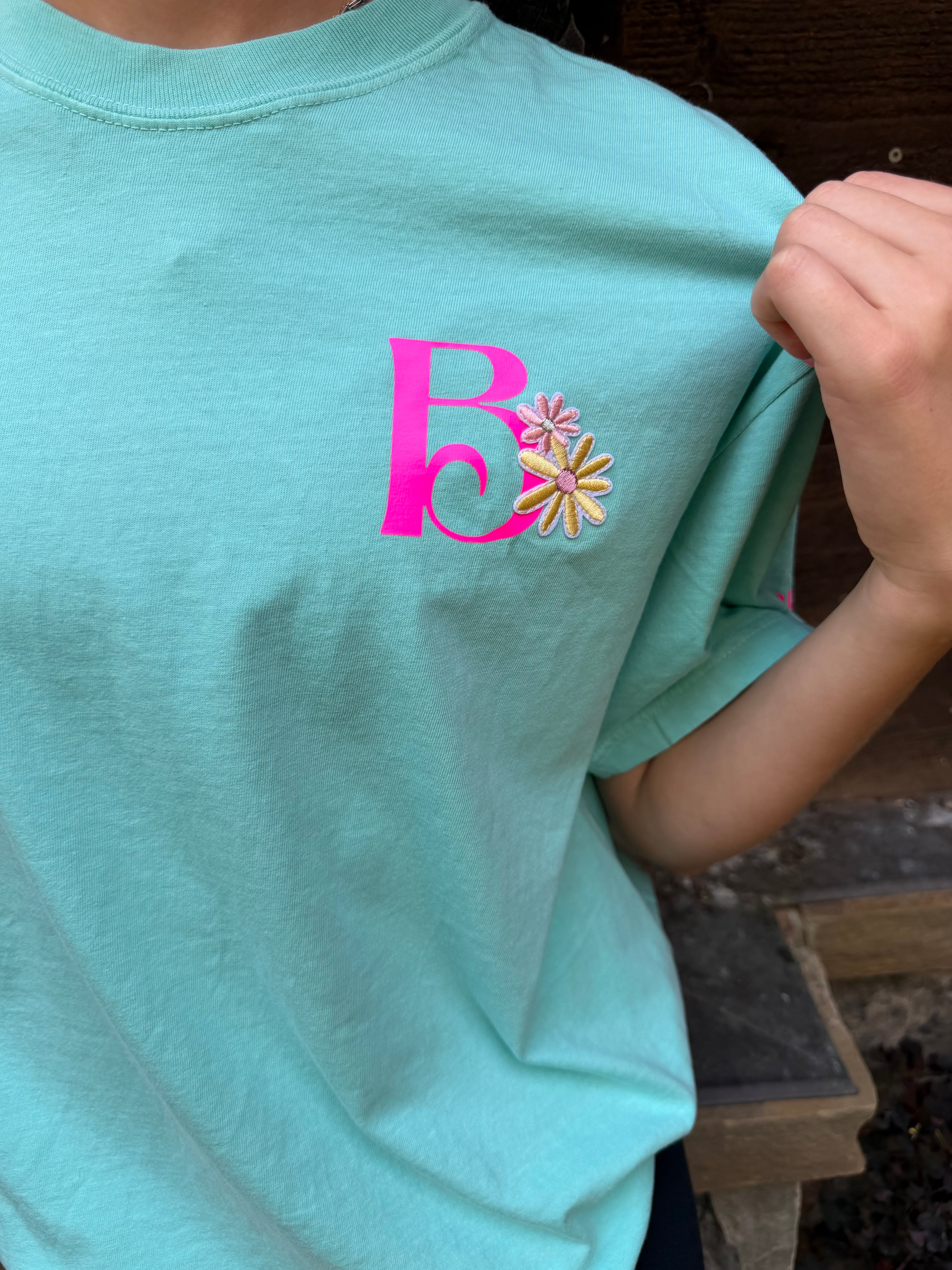 Flower Sparkle Teal Oversized Tee