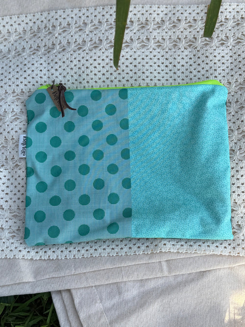 Aqua Patches Small Flat Zip