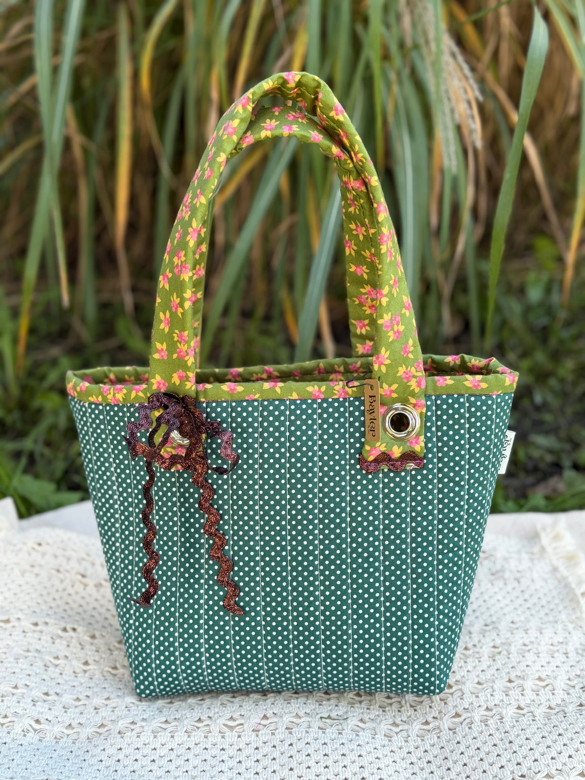 Sage Flower Mini Bucket Bag