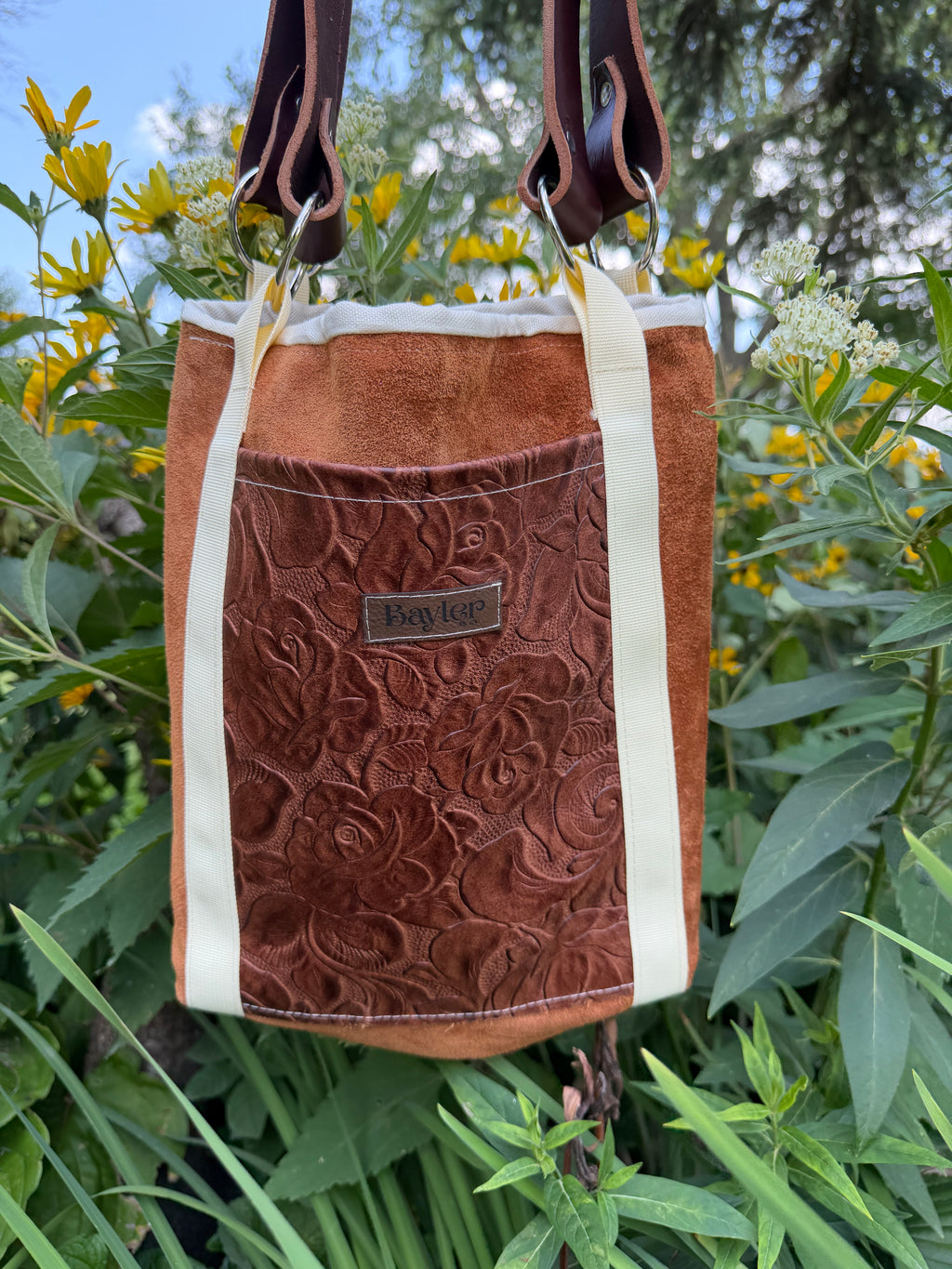 Brown Leather & Suede Small Tote