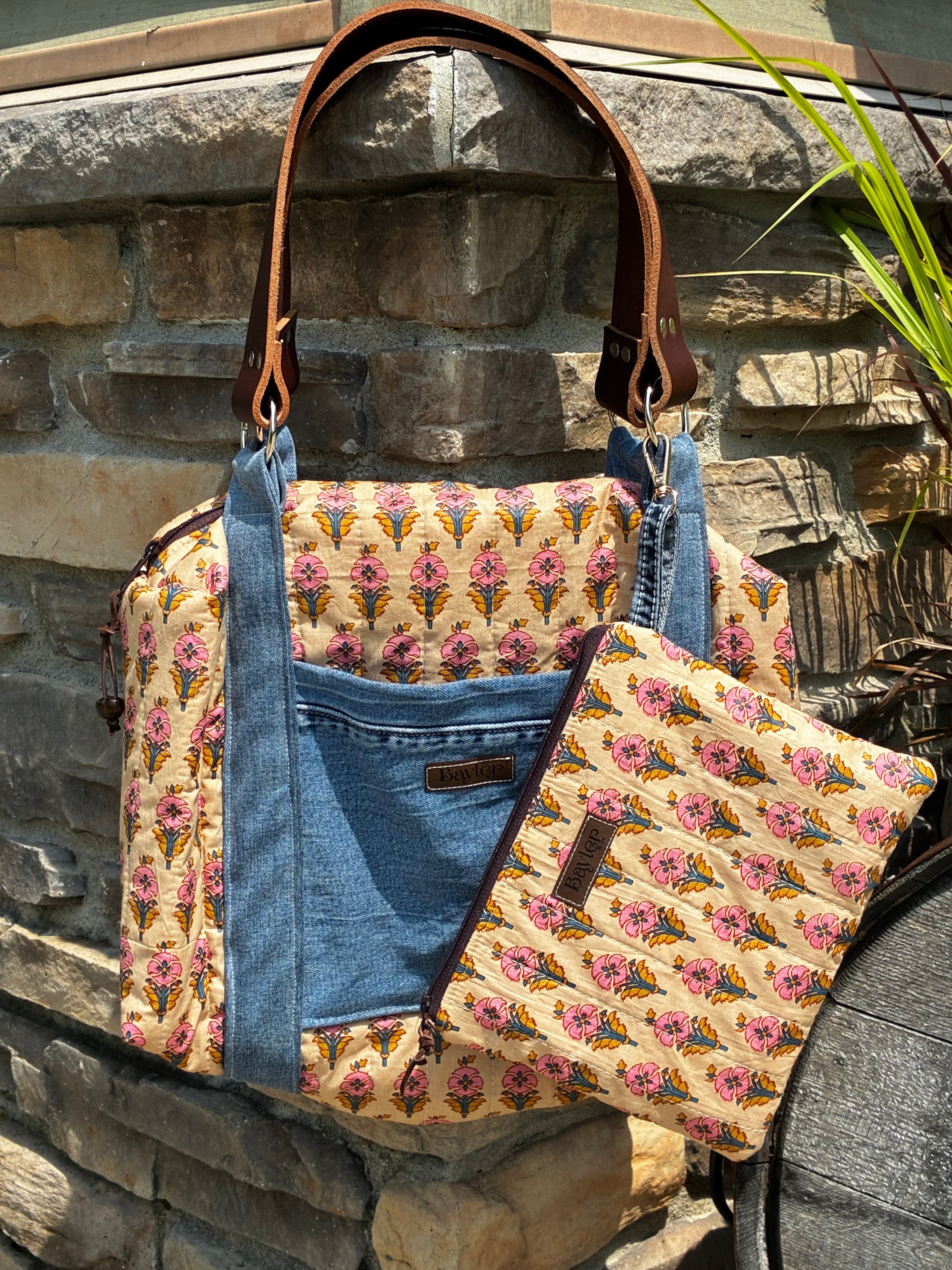 Boho Bell Bottom Denim Weekender Duffle Set