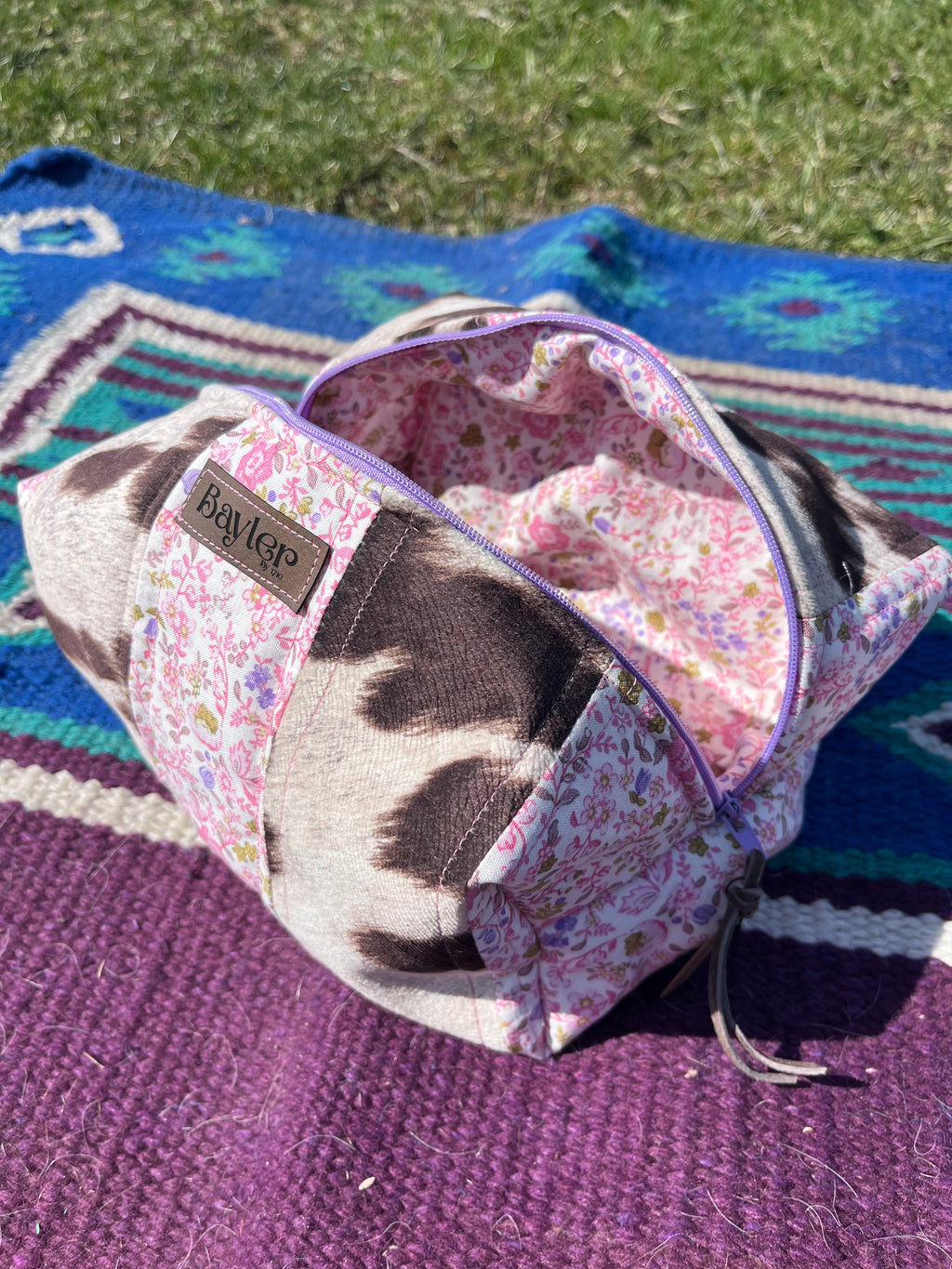 Pink & Purple Cow Flower Pouch