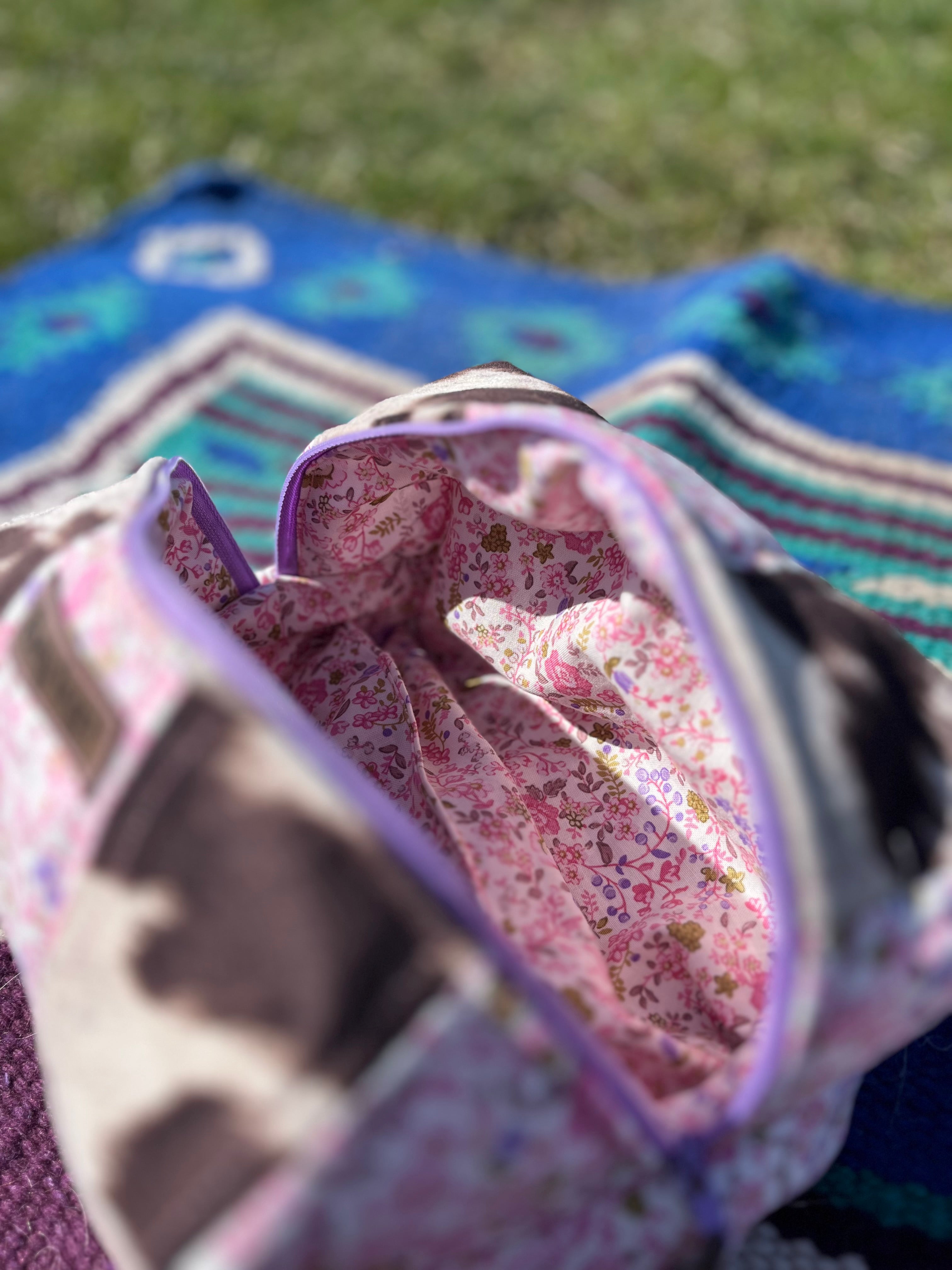 Pink & Purple Cow Flower Pouch